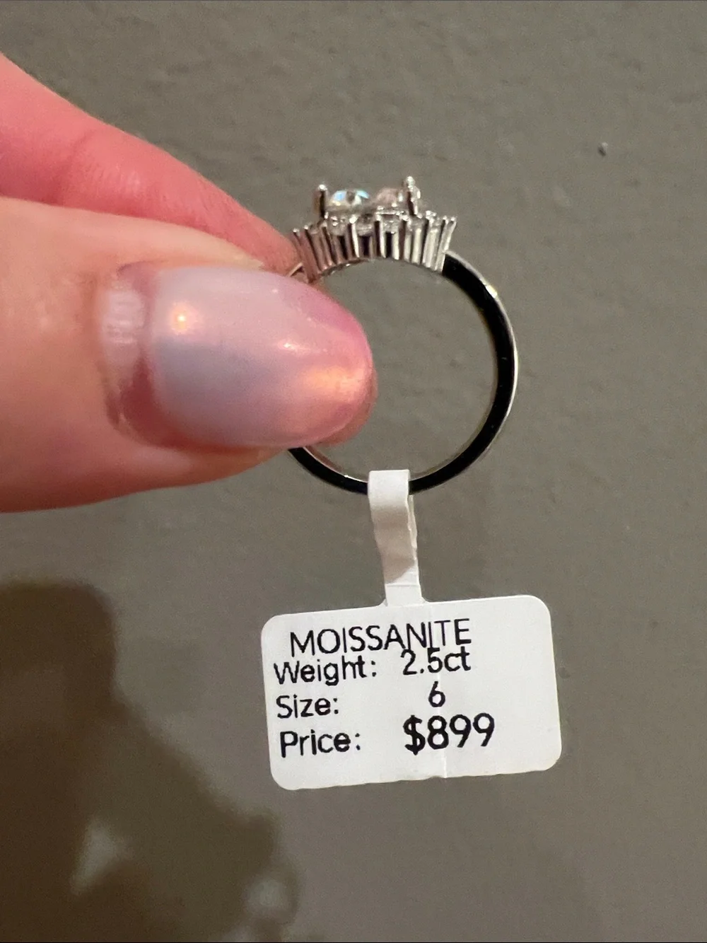 New 2.5 ct Moissanite Halo Engagement size 6 Ring in Silver